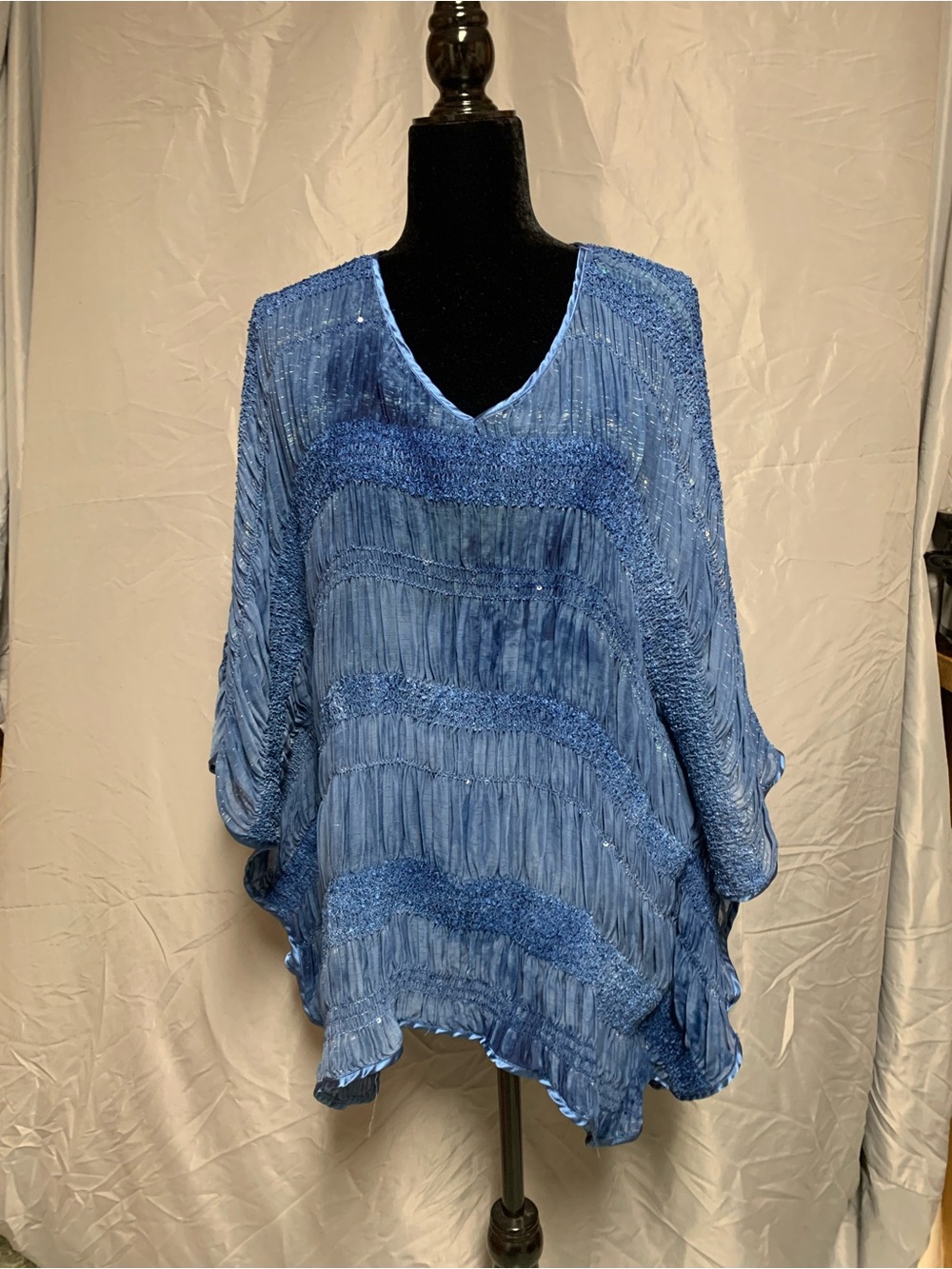 Russell Kemp Light Blue Pleated V-Neck Tunic with Shimmer